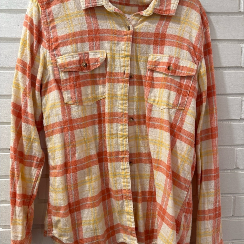 Orange and Yellow Plaid Button-Up Shirt